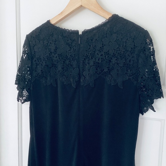 Karl Lagerfeld Women's Lace Appliqué Overlay Sheath Dress Size 12 Black LBD - Picture 9 of 14